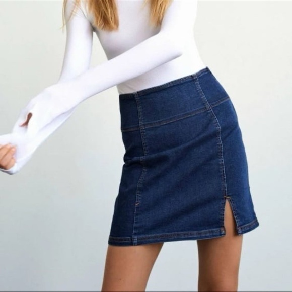 Free People Holding Onto A Dream Denim Mini Skirt - Picture 1 of 4